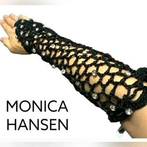 Monica Hansen x Revolve Swimwear Beach Gloves Crochet Mesh Rhinestone Baby Blue